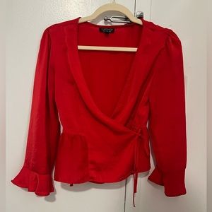Topshop Red Satin Wrap Blouse | 4